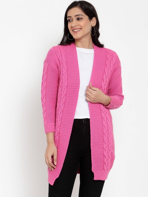 

Kalt Women Pink Self Design Cardigan Sweater