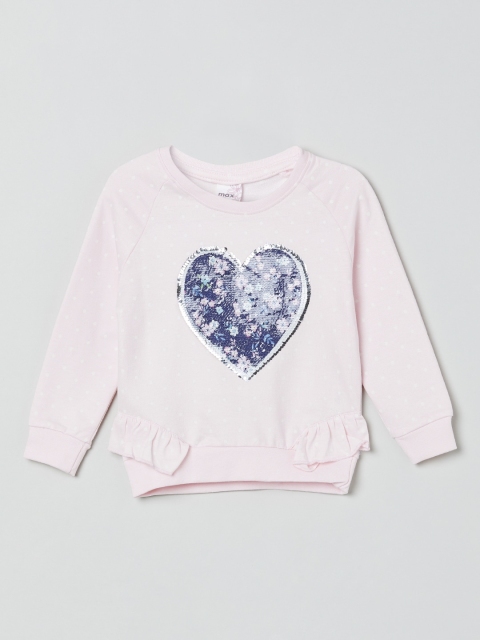 

max Girls Pink & Blue Sequined Round Neck T-shirt