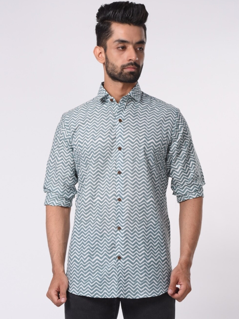 

Tistabene Men Green & White Slim Fit Printed Casual Shirt