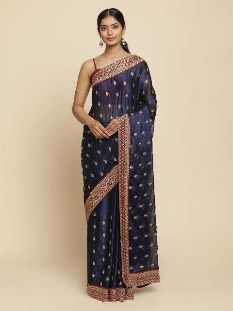 

Koskii Navy Blue & Gold-Toned Art Silk Embellished Saree