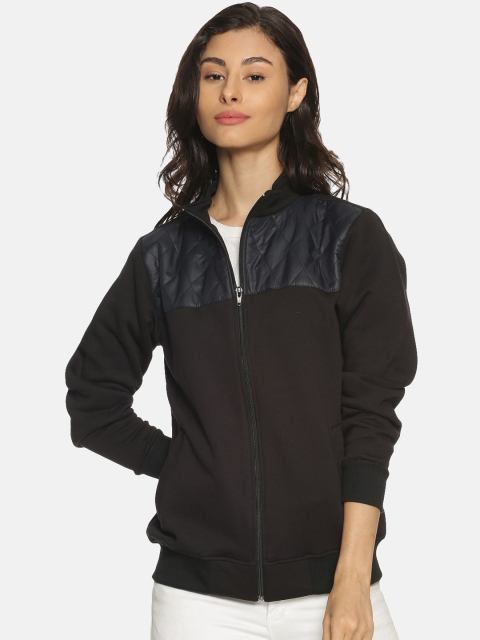

Campus Sutra Women Black Solid Windcheater Bomber