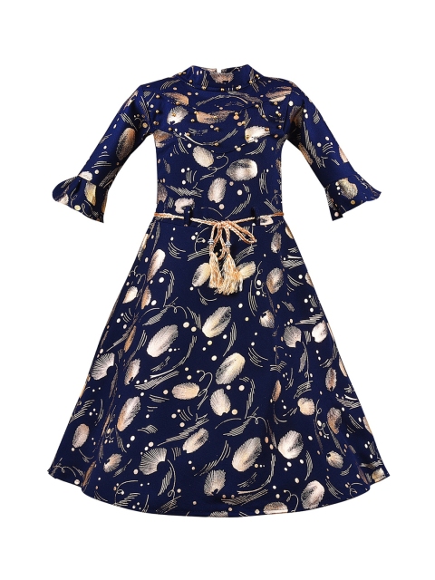 

Wish Karo Girls Navy Blue & Gold-Toned Printed Fit and Flare Dress