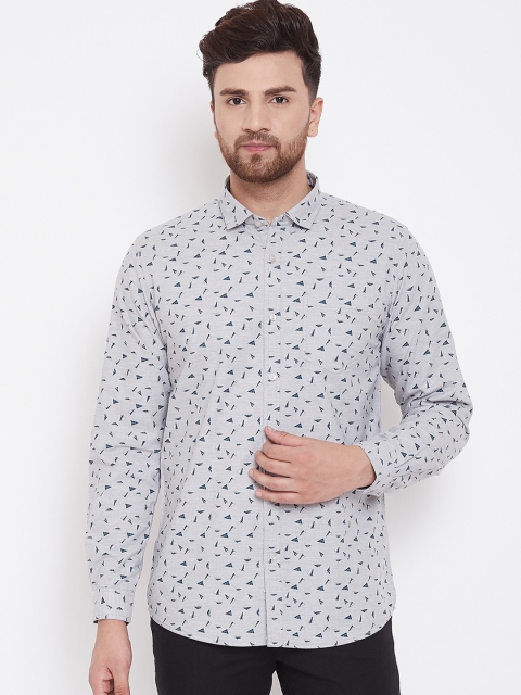 

Canary London Men Grey Melange & Navy Blue Slim Fit Printed Casual Shirt