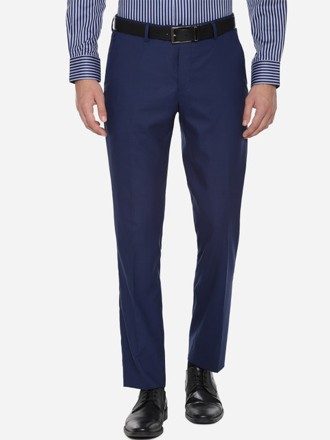 

Louis Philippe Men Navy Blue Slim Fit Solid Formal Trousers