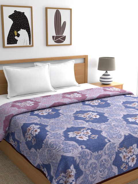 

Trident Blue & Pink Floral AC Room 90 GSM Double Bed Reversible Dohar