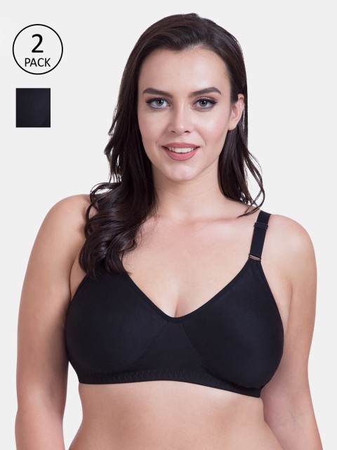 

Rajnie Black Pack Of 2 Solid Non-Wired Non Padded Everyday Bra RJ-666-2PC-BL36B