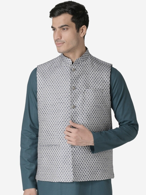 

TABARD Men Grey & Blue Printed Nehru Jacket