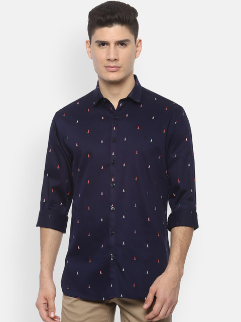 

V Dot Men Navy Blue & Red Slim Fit Printed Casual Shirt
