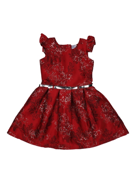 

Doodle Girls Maroon Self Design Fit and Flare Dress