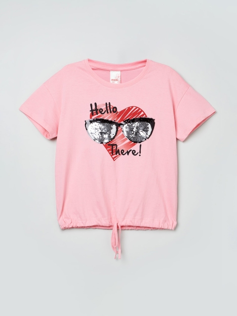 

max Girls Pink Printed Round Neck T-shirt