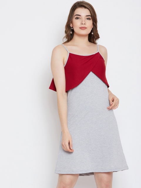 

CHROME & CORAL Women Red & Grey Colourblocked A-Line Dress