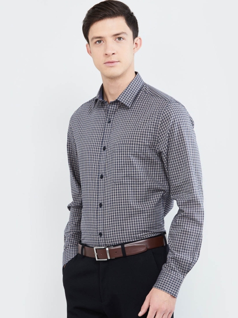 

max Men Blue & Grey Slim Fit Checked Formal Shirt