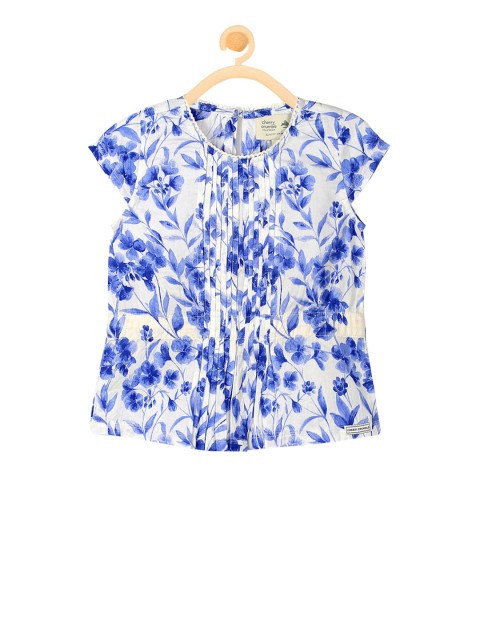 

Cherry Crumble Girls White & Blue Printed Top