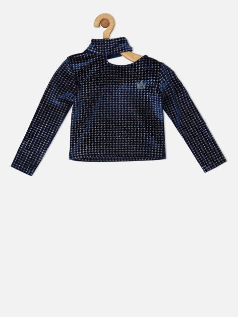 

VITAMINS Girls Navy Blue & White Printed Top