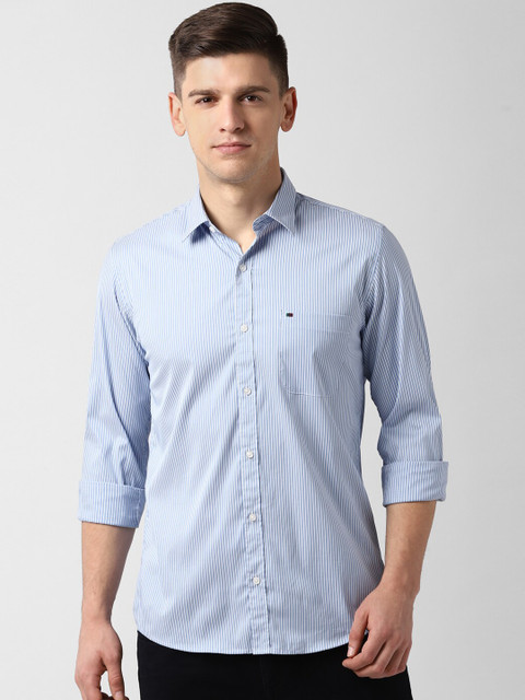 

Peter England Casuals Men Blue & Off-White Slim Fit Striped Casual Shirt