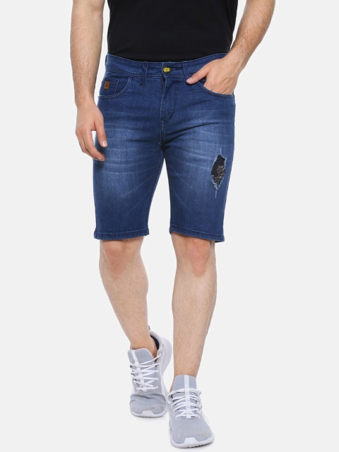 

Campus Sutra Men Navy Blue Washed Regular Fit Denim Shorts