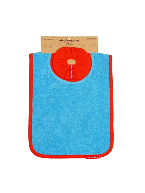 

Nino Bambino Infants Blue & Red Solid Organic Sustainable Bib with Bottle Drip Whole