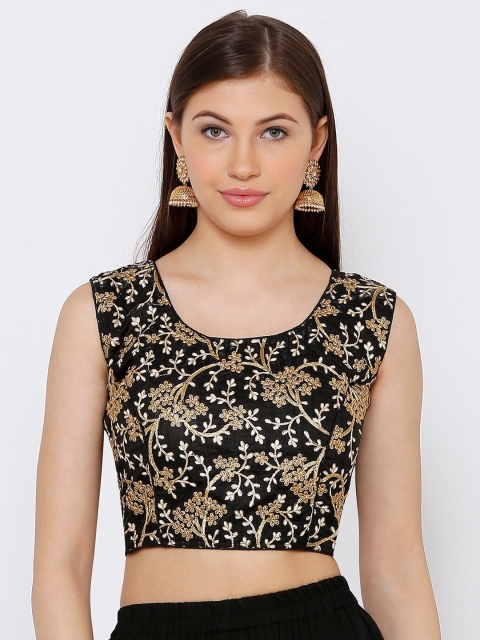 

SALWAR STUDIO Women Black & Gold-Toned Embroidered Readymade Saree Blouse