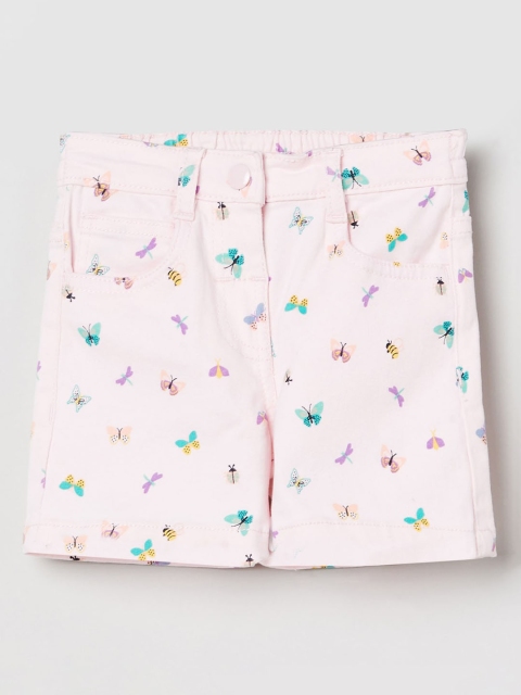 

max Girls Pink & Blue Printed Slim Fit Denim Shorts