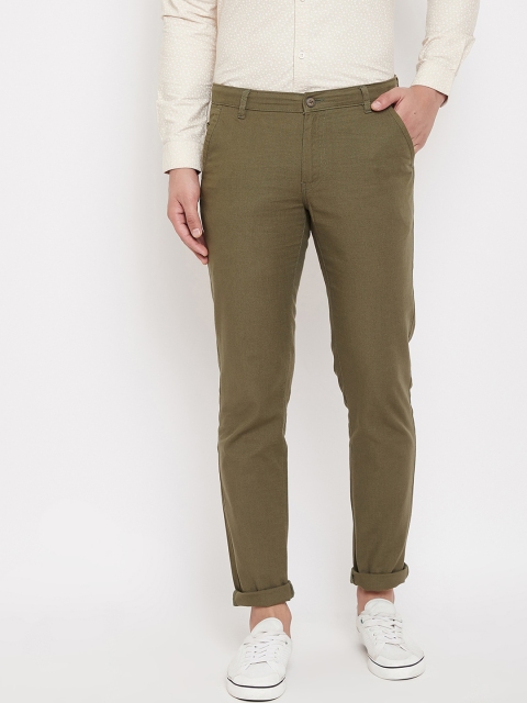 

Canary London Men Olive Green Smart Slim Fit Solid Regular Linen Trousers