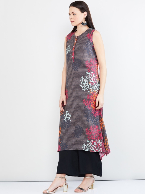 

max Women Grey & Pink Printed A-Line Kurta