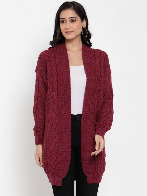 

Kalt Women Maroon Self Design Front-Open Sweater