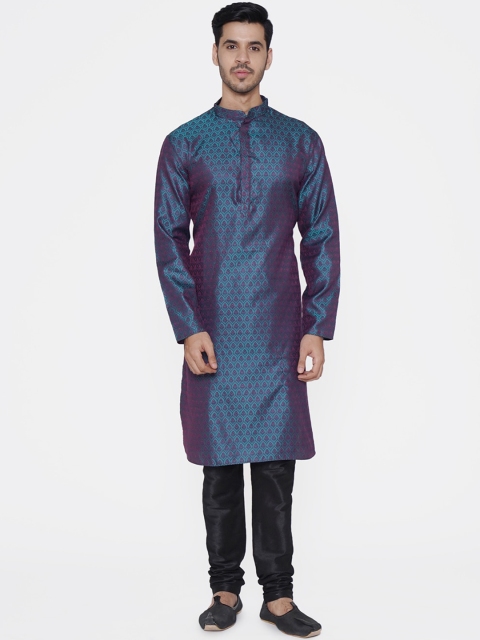 

TABARD Men Green & Black Woven Design Kurta with Churidar