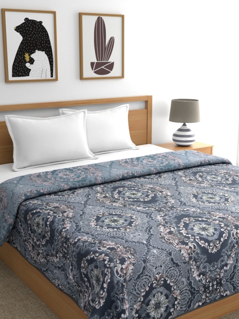 

Trident Blue Floral AC Room 90 GSM Reversible Double Bed Dohar