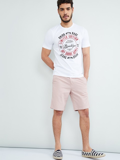 

max Men White Printed Round Neck T-shirt