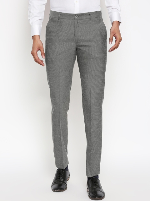 

Solemio Men Grey Regular Fit Self Design Formal Trousers