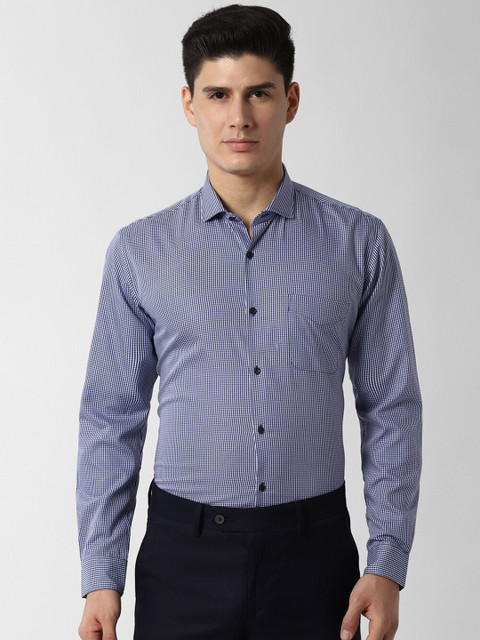 

Peter England Men Blue & White Regular Fit Checked Formal Shirt