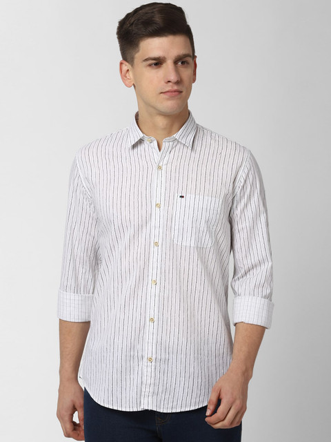 

Peter England Casuals Men White & Grey Slim Fit Striped Casual Shirt