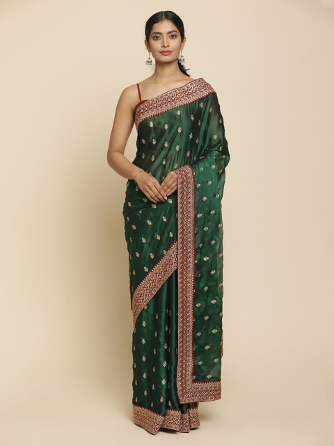 

Koskii Green Embroidered Art Silk Saree