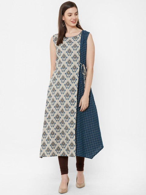 

Juliet Women Grey & Navy Blue Printed A-Line Kurta