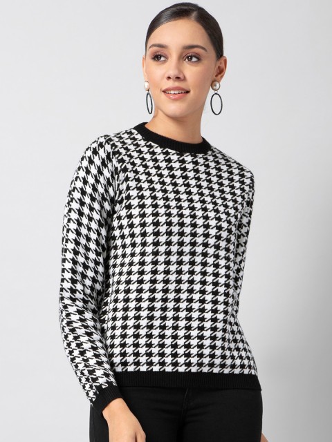 

FabAlley Women Black & White Printed Pullover Sweater