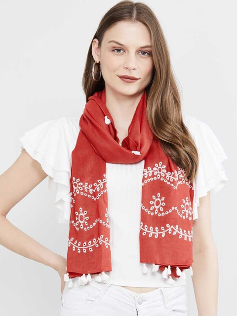 

max Women Rust Red Embroidered Scarf