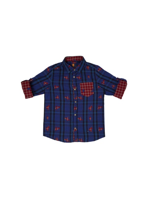 

URBAN SCOTTISH Boys Blue & Red Regular Fit Checked Casual Shirt