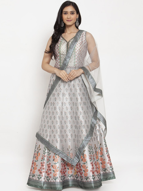 

KHALOM Women Grey Printed Maxi Dress With Dupatta