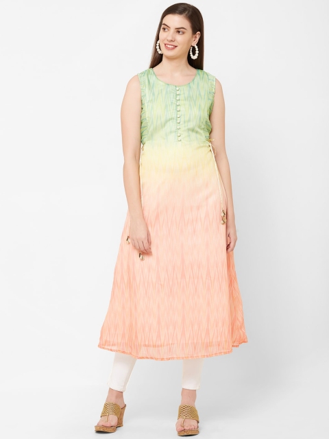 

Juliet Women Green & Orange Woven Design Straight Kurta