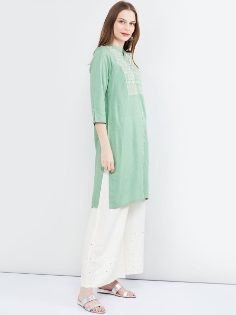 

max Women Green Yoke Design A-Line Kurta