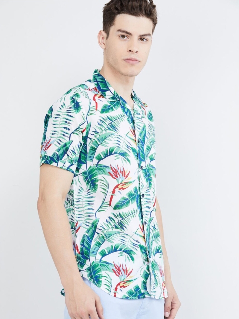 

max Men White Slim Fit Printed Casual Shirt