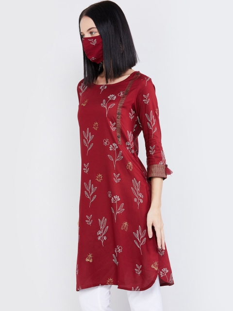 

max Women Red Off-White Embroidered Straight Kurta