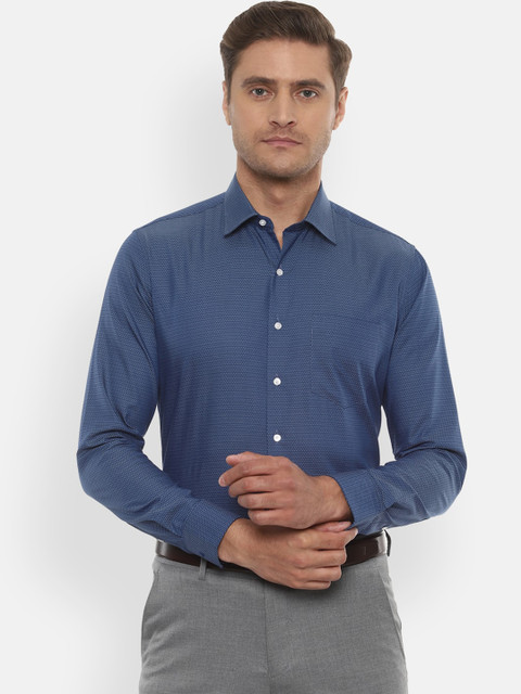 

Van Heusen Men Blue & White Slim Fit Self Design Formal Shirt