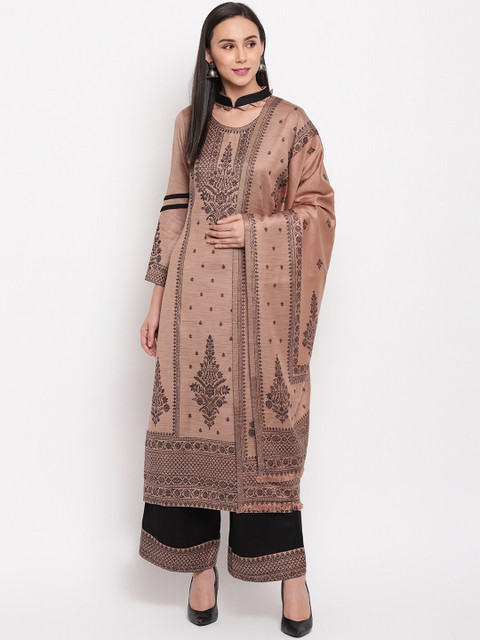 

HK colours of fashion Camel Brown & Black Viscose Rayon Unstitched Dress Material