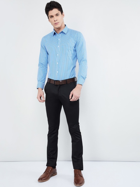 

max Men Blue Regular Fit Checked Formal Shirt
