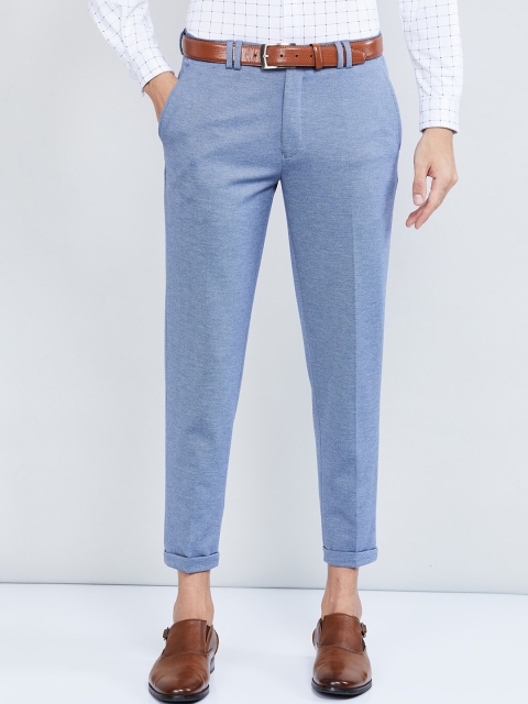 

max Men Blue Slim Fit Solid Regular Trousers