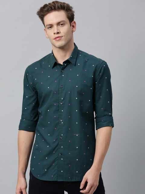 

RARE RABBIT Men Green & White Slim Fit Printed Casual Shirt