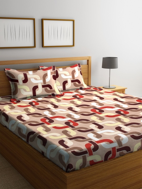 

NEUDIS Brown & Red Geometric 180 TC Cotton 1 King Bedsheet with 2 Pillow Covers