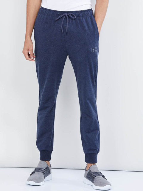 

max Men Blue Solid Straight-Fit Joggers