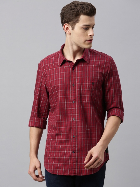 

RARE RABBIT Men Red Tailored Fit Checked Casual Shirt